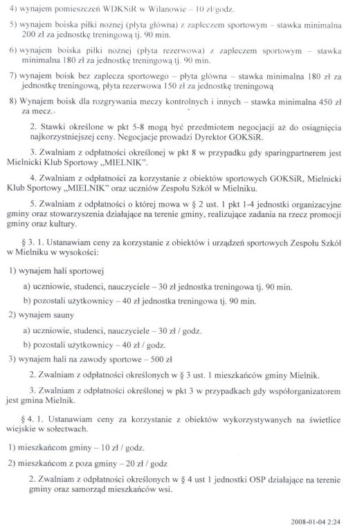 Zarządzenie Nr 30/08 Wójta Gminy Mielnik z dnia 04 stycznia 2008 roku w sprawie ustalenia wysokości cen za korzystanie z obiektów i urządzeń użyteczności publicznej jednostek samorządu terytorialnego - strona 2