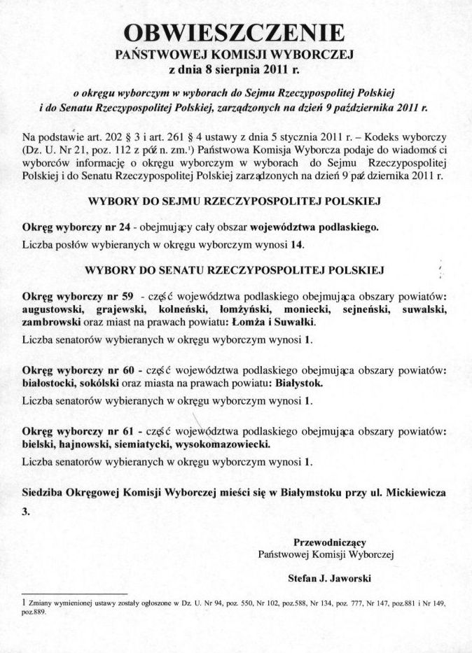 Obwieszczenie Państwowej Komisji Wyborczej z dn. 08.08.2011